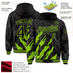 Custom Black Neon Green Splash 3D Pattern Design Bomber Full-Snap Varsity Letterman Hoodie Jacket