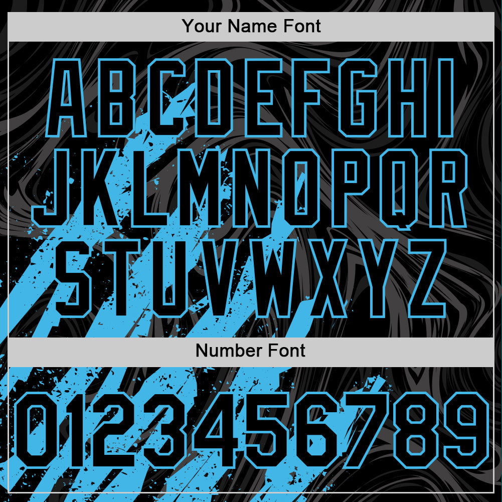 Custom Black Sky Blue-White Splash 3D Pattern Design Bomber Full-Snap Varsity Letterman Hoodie Jacket