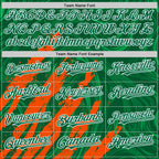 Custom Kelly Green Orange-White Splash 3D Pattern Design Bomber Full-Snap Varsity Letterman Hoodie Jacket