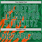 Custom Kelly Green Orange-White Splash 3D Pattern Design Bomber Full-Snap Varsity Letterman Hoodie Jacket