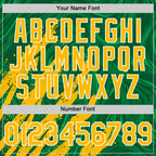 Custom Kelly Green Gold-White Splash 3D Pattern Design Bomber Full-Snap Varsity Letterman Hoodie Jacket