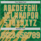 Custom Kelly Green Old Gold-White Splash 3D Pattern Design Bomber Full-Snap Varsity Letterman Hoodie Jacket