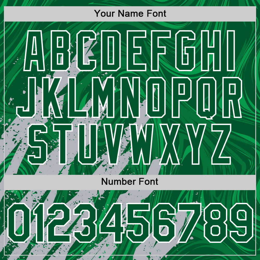 Custom Kelly Green Gray-White Splash 3D Pattern Design Bomber Full-Snap Varsity Letterman Hoodie Jacket