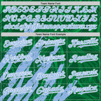 Custom Kelly Green Light Blue-White Splash 3D Pattern Design Bomber Full-Snap Varsity Letterman Hoodie Jacket