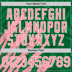 Custom Kelly Green Medium Pink-White Splash 3D Pattern Design Bomber Full-Snap Varsity Letterman Hoodie Jacket