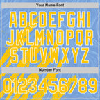 Custom Light Blue Yellow-White Splash 3D Pattern Design Bomber Full-Snap Varsity Letterman Hoodie Jacket