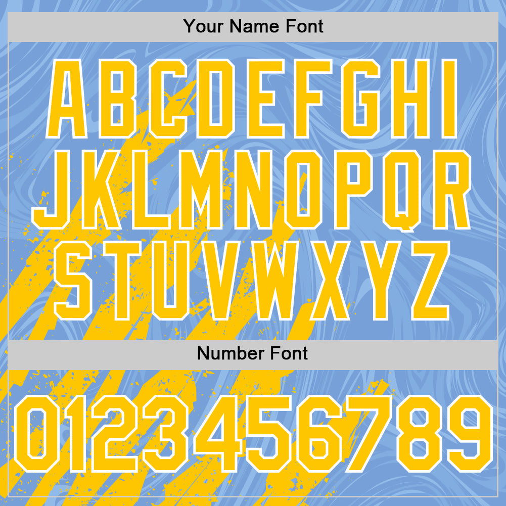 Custom Light Blue Yellow-White Splash 3D Pattern Design Bomber Full-Snap Varsity Letterman Hoodie Jacket