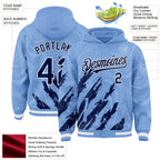 Custom Light Blue Navy-White Splash 3D Pattern Design Bomber Full-Snap Varsity Letterman Hoodie Jacket