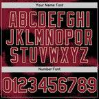 Custom Black Crimson-Cream Abstract Color Blocks Fragment 3D Pattern Design Bomber Full-Snap Varsity Letterman Hoodie Jacket