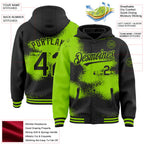 Custom Black Neon Green Abstract Color Blocks Fragment 3D Pattern Design Bomber Full-Snap Varsity Letterman Hoodie Jacket