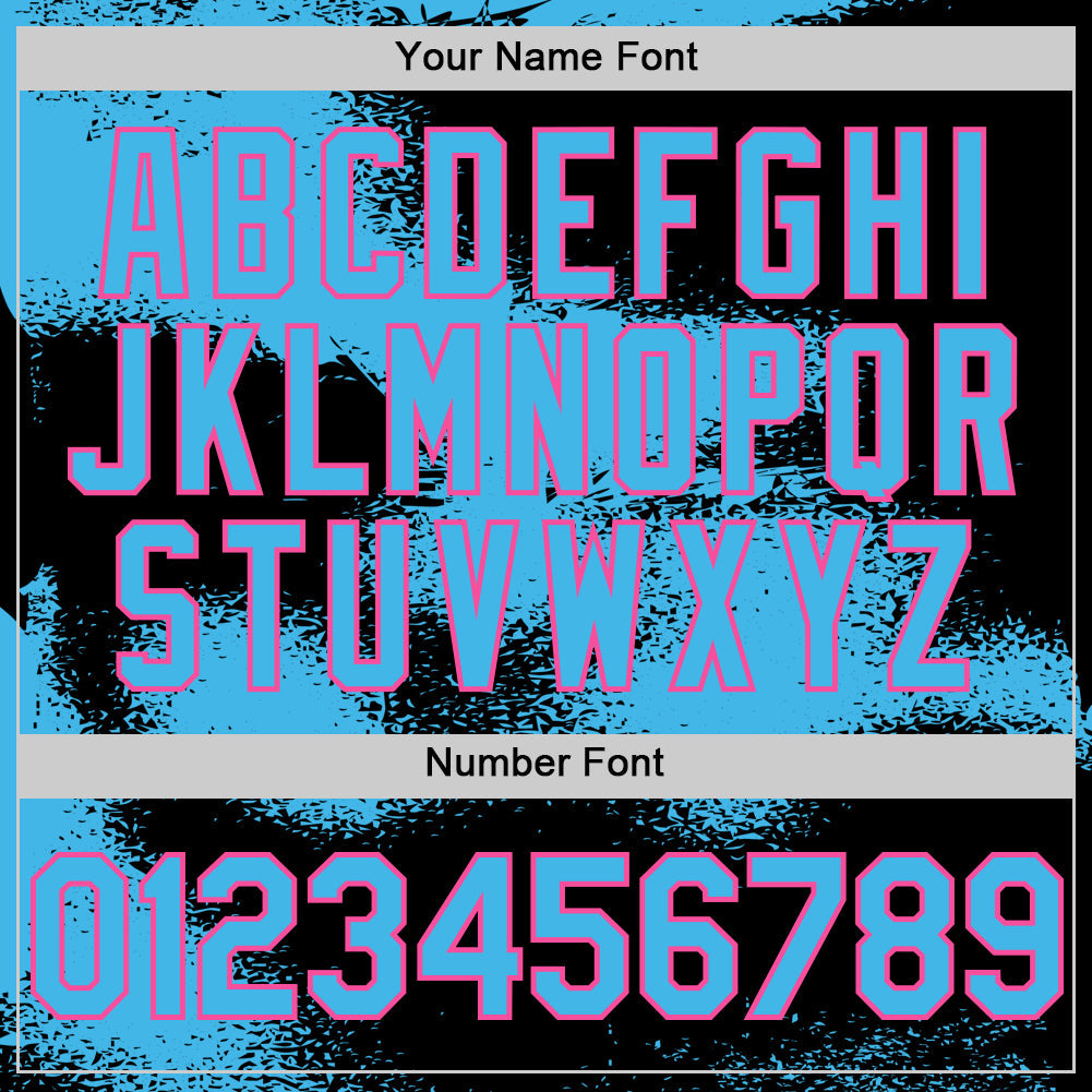 Custom Black Sky Blue-Pink Abstract Color Blocks Fragment 3D Pattern Design Bomber Full-Snap Varsity Letterman Hoodie Jacket