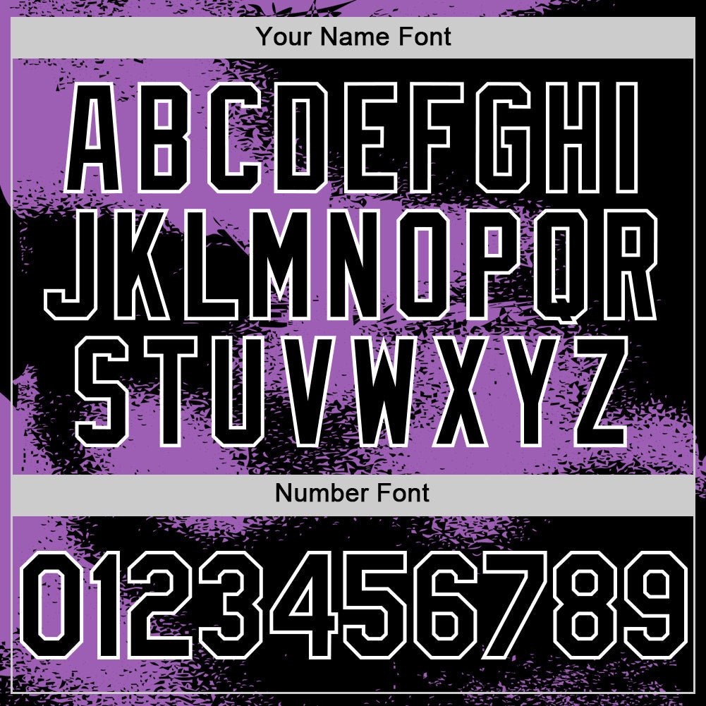 Custom Black Medium Purple-White Abstract Color Blocks Fragment 3D Pattern Design Bomber Full-Snap Varsity Letterman Hoodie Jacket