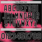 Custom Black Neon Pink-White Abstract Color Blocks Fragment 3D Pattern Design Bomber Full-Snap Varsity Letterman Hoodie Jacket