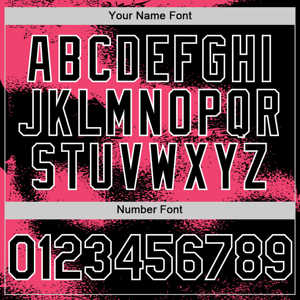 Custom Black Neon Pink-White Abstract Color Blocks Fragment 3D Pattern Design Bomber Full-Snap Varsity Letterman Hoodie Jacket