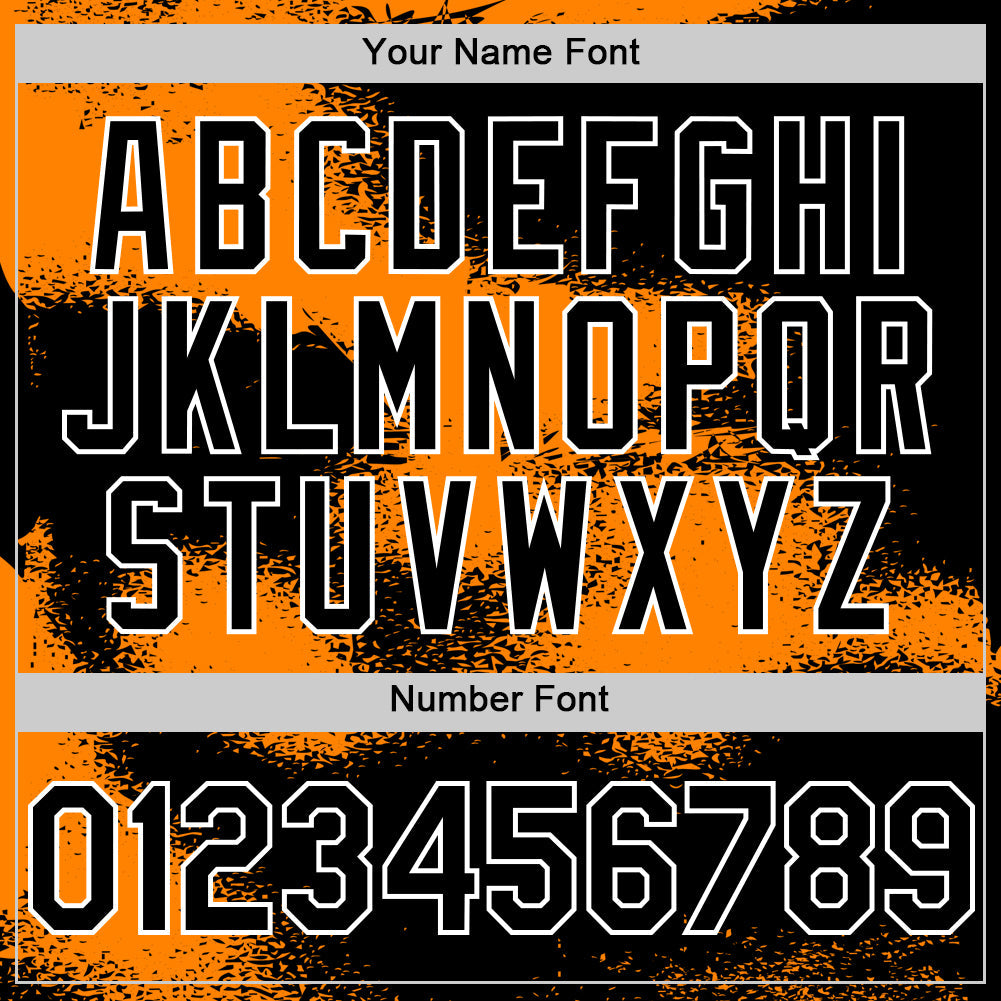 Custom Black Bay Orange-White Abstract Color Blocks Fragment 3D Pattern Design Bomber Full-Snap Varsity Letterman Hoodie Jacket