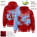 Custom Black Light Blue-White Abstract Color Blocks Fragment 3D Pattern Design Bomber Full-Snap Varsity Letterman Hoodie Jacket