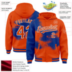 Custom Orange Royal-White Abstract Color Blocks Fragment 3D Pattern Design Bomber Full-Snap Varsity Letterman Hoodie Jacket