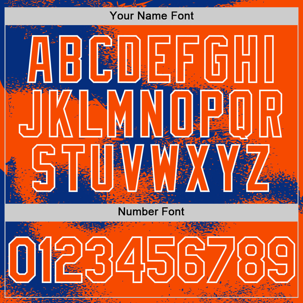 Custom Orange Royal-White Abstract Color Blocks Fragment 3D Pattern Design Bomber Full-Snap Varsity Letterman Hoodie Jacket