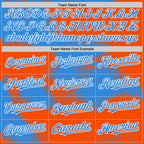 Custom Orange Powder Blue-White Abstract Color Blocks Fragment 3D Pattern Design Bomber Full-Snap Varsity Letterman Hoodie Jacket