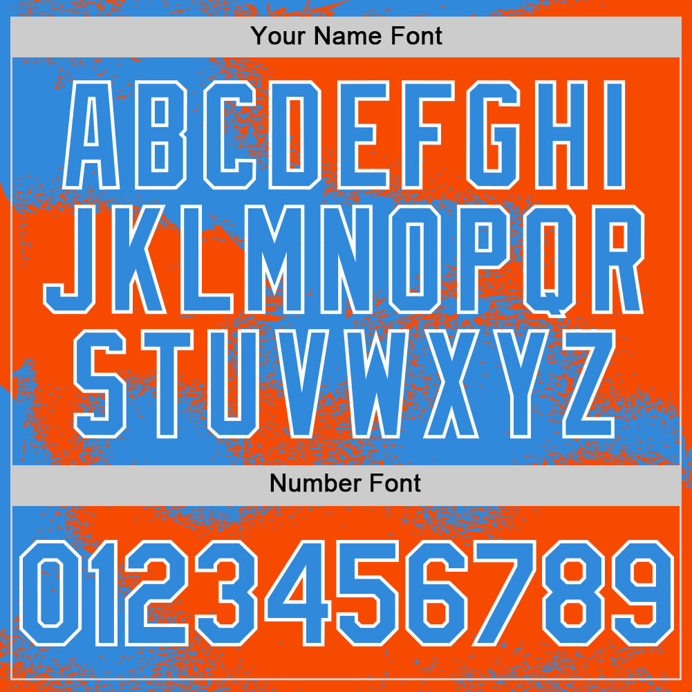 Custom Orange Powder Blue-White Abstract Color Blocks Fragment 3D Pattern Design Bomber Full-Snap Varsity Letterman Hoodie Jacket