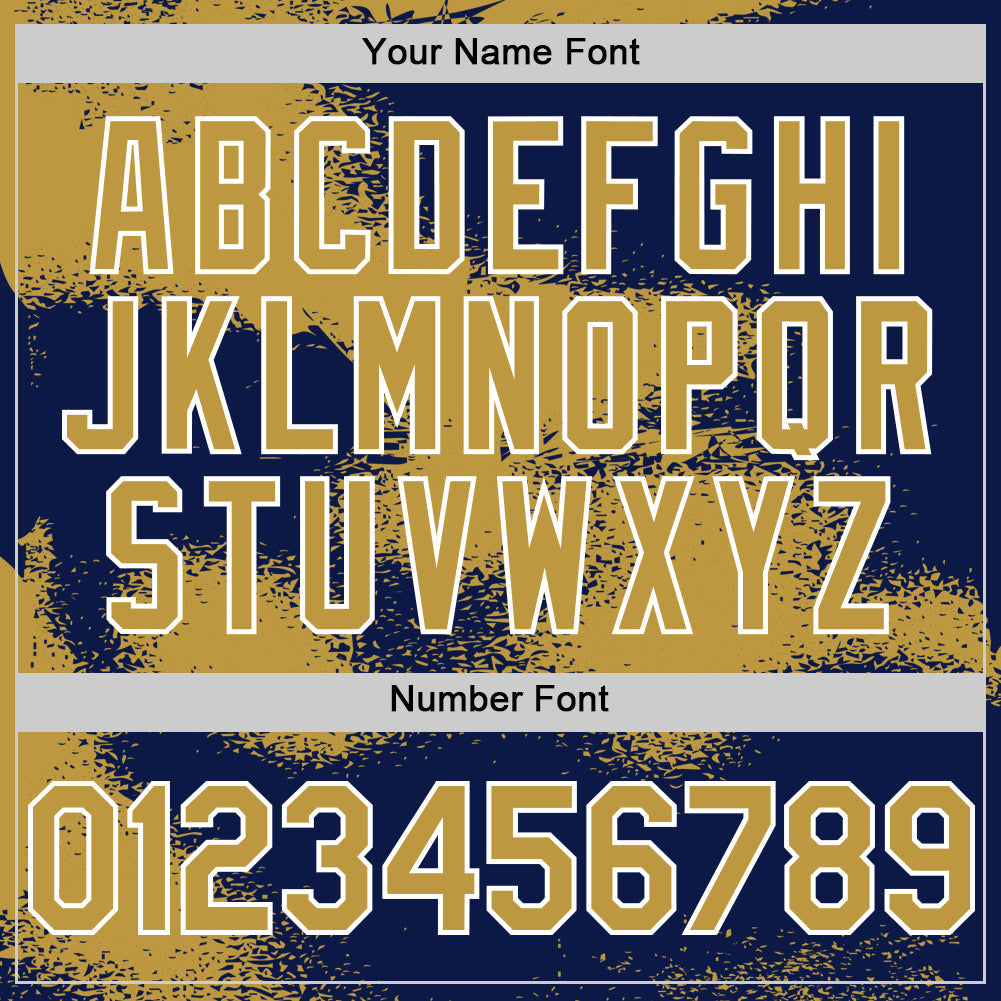 Custom Navy Old Gold-White Abstract Color Blocks Fragment 3D Pattern Design Bomber Full-Snap Varsity Letterman Hoodie Jacket