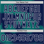 Custom Navy Teal-White Abstract Color Blocks Fragment 3D Pattern Design Bomber Full-Snap Varsity Letterman Hoodie Jacket