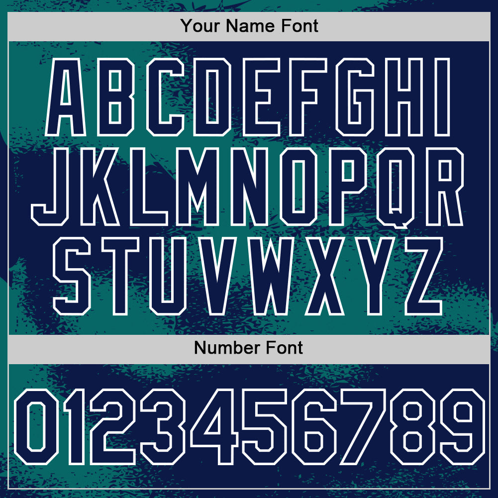 Custom Navy Teal-White Abstract Color Blocks Fragment 3D Pattern Design Bomber Full-Snap Varsity Letterman Hoodie Jacket