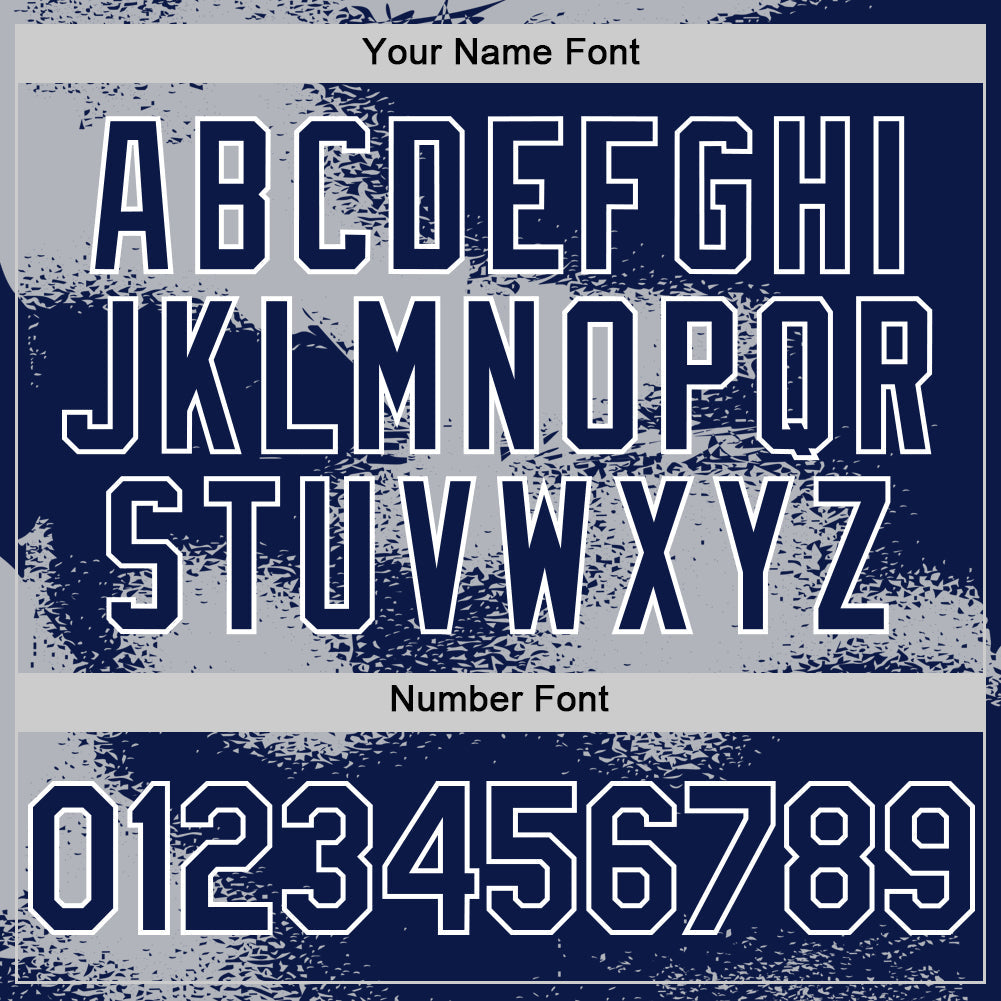 Custom Navy Gray-White Abstract Color Blocks Fragment 3D Pattern Design Bomber Full-Snap Varsity Letterman Hoodie Jacket