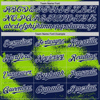 Custom Navy Neon Green-White Abstract Color Blocks Fragment 3D Pattern Design Bomber Full-Snap Varsity Letterman Hoodie Jacket