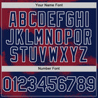 Custom Navy Crimson-White Abstract Color Blocks Fragment 3D Pattern Design Bomber Full-Snap Varsity Letterman Hoodie Jacket
