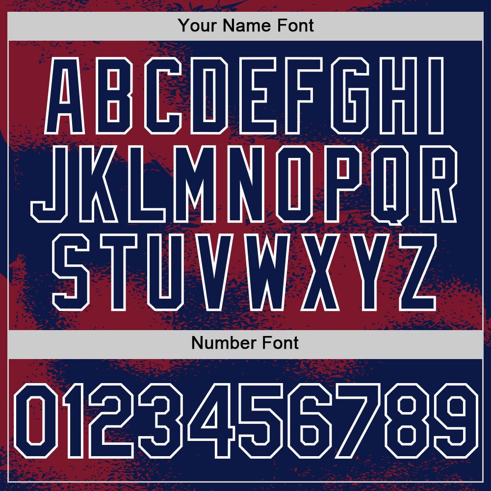 Custom Navy Crimson-White Abstract Color Blocks Fragment 3D Pattern Design Bomber Full-Snap Varsity Letterman Hoodie Jacket