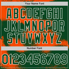 Custom Green Orange-White Abstract Color Blocks Fragment 3D Pattern Design Bomber Full-Snap Varsity Letterman Hoodie Jacket