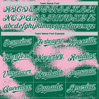 Custom Kelly Green Light Pink-White Abstract Color Blocks Fragment 3D Pattern Design Bomber Full-Snap Varsity Letterman Hoodie Jacket