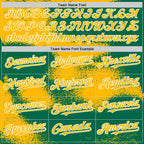 Custom Kelly Green Gold-White Abstract Color Blocks Fragment 3D Pattern Design Bomber Full-Snap Varsity Letterman Hoodie Jacket