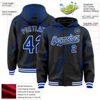Custom Black Royal-White Splash 3D Pattern Design Bomber Full-Snap Varsity Letterman Hoodie Jacket
