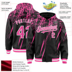 Custom Black Pink-White Splash 3D Pattern Design Bomber Full-Snap Varsity Letterman Hoodie Jacket