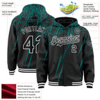 Custom Black Teal-White Splash 3D Pattern Design Bomber Full-Snap Varsity Letterman Hoodie Jacket