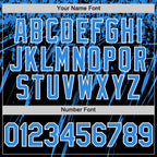 Custom Black Powder Blue-White Splash 3D Pattern Design Bomber Full-Snap Varsity Letterman Hoodie Jacket