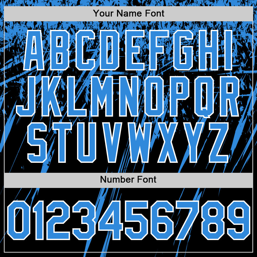 Custom Black Powder Blue-White Splash 3D Pattern Design Bomber Full-Snap Varsity Letterman Hoodie Jacket