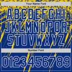 Custom Royal Yellow-White Splash 3D Pattern Design Bomber Full-Snap Varsity Letterman Hoodie Jacket