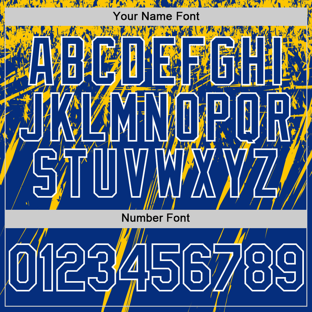 Custom Royal Yellow-White Splash 3D Pattern Design Bomber Full-Snap Varsity Letterman Hoodie Jacket