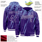 Custom Purple Light Blue-White Splash 3D Pattern Design Bomber Full-Snap Varsity Letterman Hoodie Jacket