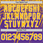 Custom Purple Gold-White Splash 3D Pattern Design Bomber Full-Snap Varsity Letterman Hoodie Jacket