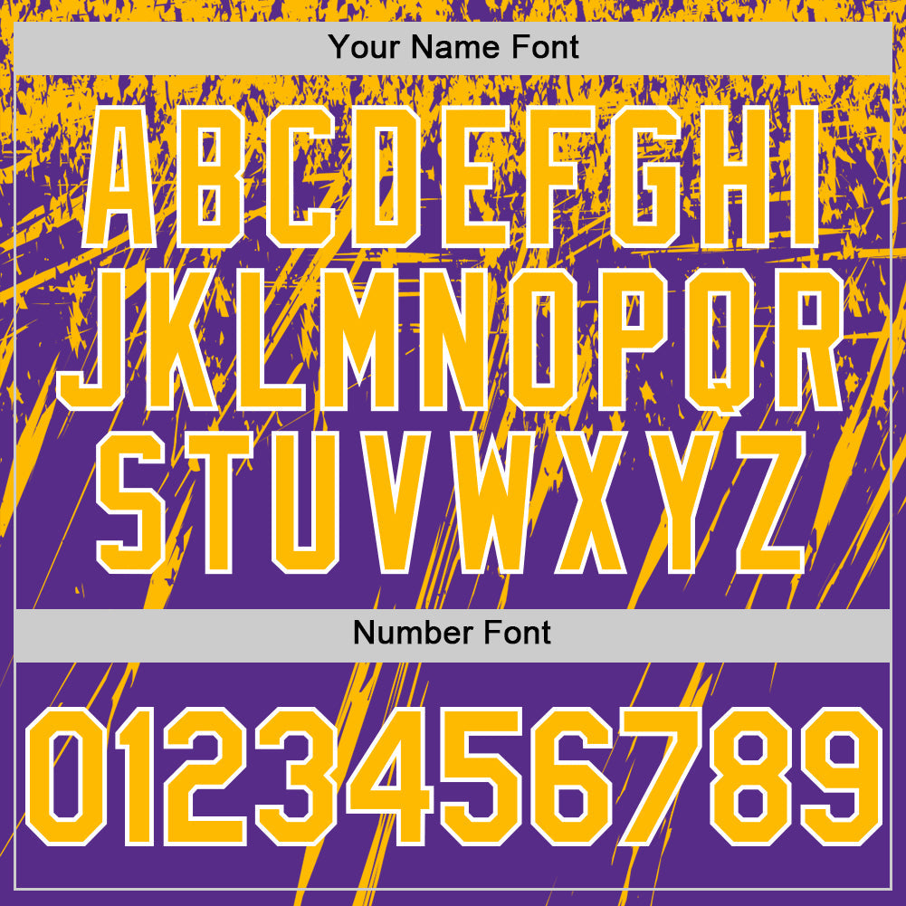 Custom Purple Gold-White Splash 3D Pattern Design Bomber Full-Snap Varsity Letterman Hoodie Jacket