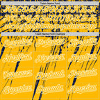 Custom Gold Navy-White Splash 3D Pattern Design Bomber Full-Snap Varsity Letterman Hoodie Jacket