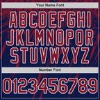 Custom Navy Crimson-White Splash 3D Pattern Design Bomber Full-Snap Varsity Letterman Hoodie Jacket