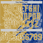 Custom Graffiti Pattern Old Gold Royal-White Scratch Bomber Full-Snap Varsity Letterman Hoodie Jacket