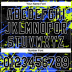 Custom Black Neon Green Royal-White Splash 3D Pattern Design Bomber Full-Snap Varsity Letterman Hoodie Jacket