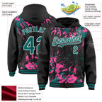 Custom Black Teal Pink-White Splash 3D Pattern Design Bomber Full-Snap Varsity Letterman Hoodie Jacket