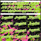 Custom Black Neon Green Pink-White Splash 3D Pattern Design Bomber Full-Snap Varsity Letterman Hoodie Jacket